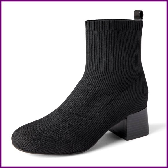 Women's Stretch Knit Ankle Boots with Memory Foam Insole 2 Inch Heel